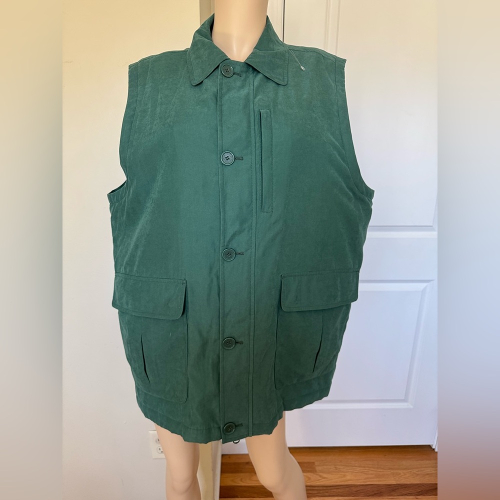 Jos A Bank Men's Classic Vest Large Green Sleeveless Jacket Full Zip